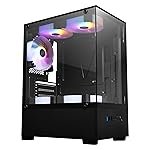 ZEBRONICS ICEBERG Premium Gaming Chassis with support for mATX | Mini ITX, Wraparound Tempered Glass, 120mm Multicolor LED Ring Fans, Top Magnetic Dust Filter, 5 Fans Included (Black)