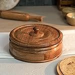 Sanjeev Kapoor OGGN Natural Acacia Wood Casserole with Lid, Handcrafted Wooden Chapati Box, Hot Case, Round Roti Dabba for Kitchen, Keeps Food Hot for Long Time (23 X 23 Cm)
