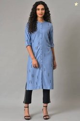 W Women Geometric Print Viscose Rayon Straight Kurta