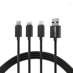 amazon basics 3-in-1 USB Charging Cable | Multipurpose Cord Type C | L
