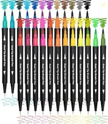 SUPER TOY 24 Shades Dual Tip Brush Marker Pens Set For Coloring Callig