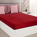 Solimo Mattress Protector, Durable, Elastic Fit, Washable (King; 78 x 72 x 10; Polyester; Maroon)