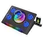 Archer Tech Lab Cooling Pad Stand for Gaming Laptop with RGB Lighting, 5 Turbo Cooler Fans, 5 Adjustable Angles, Aluminum Metal Grid, Phone Holder, Supports upto 17″ Laptop for Gaming Work(Squall 200)