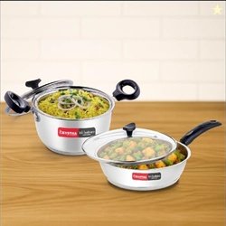 Crystal Tribottom 160Mm Casserole with Glass Lid + 225Mm Fry Pan with