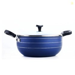 Crystal Indo Series Non Stick Induction Base Deep Kadai 225Mm with Gla