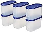 Solimo Modular Plastic Storage Container With Airtight Lid | BPA-Free Plastic | Microwave Safe | Dishwasher Safe | 1.2 Litres | Set of 6 (Blue)
