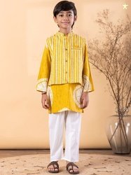 Readiprint Boys Floral Printed Band Collar Pure Cotton Kurta With Pyja