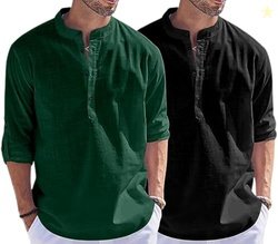 MADHAVISTA Men's Cotton Blend Straight Kurta Shirt Combo with Mandarin
