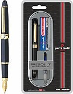 Pierre Cardin President Premium Fountain Pen | Luxurious Black Lacquer Finish Body with Golden Trims & Nib | Free Ink Converter & Cartridges | Ideal for Festive & Corporate Gifting