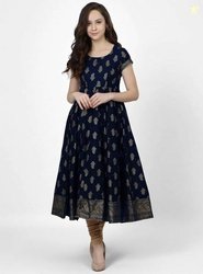 poshak Women Printed Cotton Blend Flared Kurta