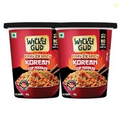 WickedGud Korean Cup Noodles Fiery 2X Spicy Pack of 2 | Whole Wheat |
