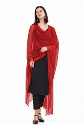 JF Souk Chiffon Solid Red Women Dupatta