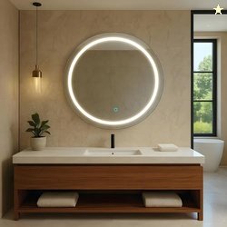 Amazon Basics Round Glass | 24 X 24 Inch Wall-Mounted LED Mirror with