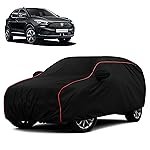 Sulfar 100% Water Resistant Car Body Cover Compatible with Mirror for MG ZS EV (Triple Stitched, Full Bottom Elastic, Black with Red Piping)