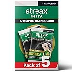 Streax Insta Shampoo Hair Colour Black for Women and Men, Pack of 5 | Natural Black Hair Colour | 100% grey coverage in 5 minutes | Long lasting, easy to use