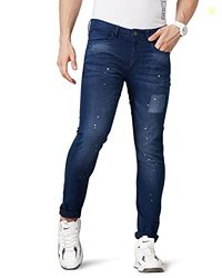 Hardsoda Men's Cotton Poly Lycra Blue Solid Slim Fit Jeans