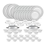 La Opala Diva Velvett Collection Opal Glass Crockery | for Family of 8 | Dinner Set 62 pcs Tudor Grey | Plates & Bowls for Dining | Microwave Safe | 100% Vegetarian | Extra Strong | Light & White
