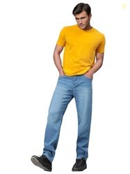 KOTTY Men's Solid Montreux Blue Button Straight Fit Jeans (Blue,S)-KOT