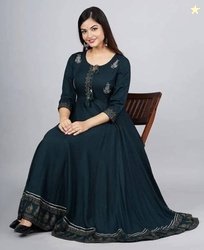 AMBHIKA FASHION Women Printed, Embroidered Viscose Rayon Gown Kurta