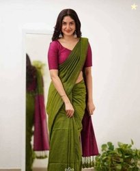 Shyama Sundari Solid/Plain Handloom Pure Cotton Saree