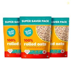 Yogabar 100% Rolled Oats 3Kg (1Kg X Pack Of 3) | Premium Golden Rolled