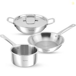 Lifelong Triply 4-piece cookware set |Kadai, Frypan & Saucepan for Coo