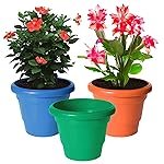 Kuber Industries Solid 2 Layered Plastic Flower Pot|Gamla for Home Decor,Nursery,Balcony,Garden,6″x5″,Pack of 3 (Orange & Green & Blue)