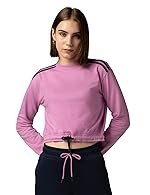 FYLTR Women’s Terry Crop Top – Full Sleeve | Elasticated Waist & Cuff | Boxy Fit | Stripe Detailing | Tops for Women Western | Women t Shirt