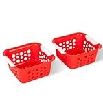 Nayasa Spotty Multipurpose Square Basket Set of 2 Small | Multipurpose Basket for Home | Plastic Tokri for Vegetables | Can Be Used for Multipurpose Storage | Red