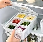 HomeWiz Fridge Storage Containers for Kitchen | 6-Grid Refrigerator Organizer with Removable Drain Plate & Airtight Lids | BPA-Free Food Storage Box | 1000 ml | Fruits & Vegetable Storage Containers