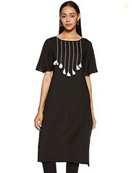 Rare Roots Women's Rayon Straight Kurta (RR461A- Black_Large)