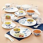 Larah By Borosil Twilight Silk Series Opalware Dinner Set with Glasses, 40 Pieces for Family of 6, Microwave & Dishwasher Safe, Bone-Ash Free, Crockery Set for Dining & Gifting, Plates & Bowls, White