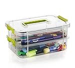 2 Layer Plastic Storage Containers,Multipurpose Clear Stack & Carry Box,Portable Craft Organizers, and Storage Bin for Organizing Arts & Crafts, Sewing, Stationery Box,(Multicolor)