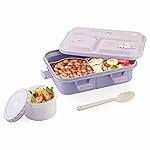 ATTRO Smiley Bite Plastic Lunch Box â 3 Compartment Bento Tiffin, Leak-Proof & Durable, Plastic Spoon, Ideal for Kids, School, Picnicâ 1220ml+200ml, Purple
