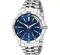 ALIX Round Blue Dial Silver Steel Chain Quartz Wrist Analog Watch for