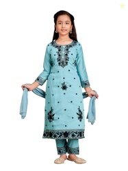 Aarika Girls Ethnic Wear Turquoise Colour Thread Sequin Embroidery Kur