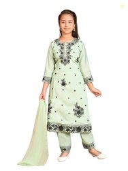 Aarika Girls Ethnic Wear Sea Green Colour Thread Sequin Embroidery Kur
