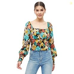 Harpa Multicolor Square Neck Floral Print Fitted Top