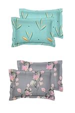 BSB HOME Present Designer Printed 4 Piece 100% Pure Cotton Pillow Cover Set- 20″ X30″ Inches, (Multicolor,Light Grey & Aqua)