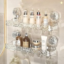 Wall Mounted Bathroom Storage Rack with Suction Cups  Double Shelf wit
