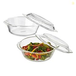 Amazon Brand - Solimo Set of 2 Borosilicate Glass Casserole-Cum-Servin