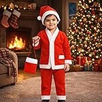 GRAPHENE Christmas Santa Claus Dress Costume for Boy Girl Kids Children with Jacket Pant Cap Pouch Merry Christmas Xmas Red & White Set Party Outfits Fancy Dress Size 3 (2-4 Year)
