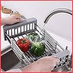 wolpin Stainless Steel Retractable Kitchen Dish Drainer & Drying Rack Sink Basket for Washing Bowls Utensils Vegetables Fruits Storage Organiser Expandable Up to 48 cm