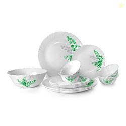 Cello Opalware Aqua Leaves Dinner Set, 13- Units, White