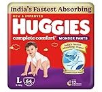 Huggies Complete Comfort Wonder Pants | Pant Style Baby Diapers Large Size (L), 64 Count | India’s Fastest Absorbing Diaper, Prevents Diaper Rash, Ideal for 9 to 14 Kgs