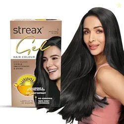 Streax Gel Hair Colour for Women & Men, Natural Black 1, 150 ml | Hair