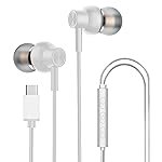 Kratos Tune V6 C Type Earphones Wired, Deep Bass Drivers Earphone, Inline Control Type c Headphones with Mic, Comfort Fit Type c Earphone with Volume Control,Metallic C pin Earphones (White)