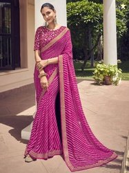 Satrani Striped Embroidered Leheriya Saree