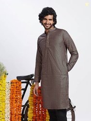 Kisah Men Geometric Print Cotton Blend Straight Kurta