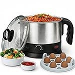 SOLARA Electric Kettle Multipurpose 1.5 Litre, 600 Watts, Stainless Steel Body with Glass Lid, 3 Boiling Modes, for Hot Water, Milk, Tea, Coffee, Cooking Oats, Noodles, Soup, Egg Boiler Machine-Black